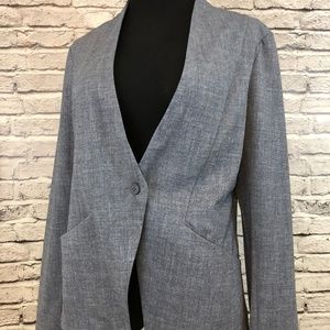 Betabrand Collarless Yoga Blazer (Blue Linen)